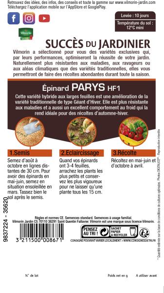 Potagères - Epinard Parys HF1 - MEDIA_PACKAGING_VERSO